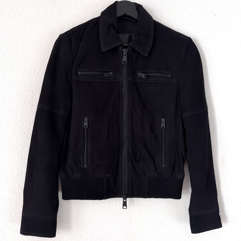 Allsaints | Suede Hopkins jacket in black size 6